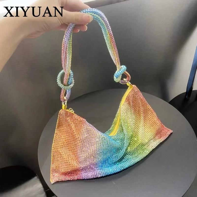 

Women Crystal Shoulder Bag Rhinestones Evening Bag Fashion Female Handbags Luxury Totes Multi Color Black Party Bags