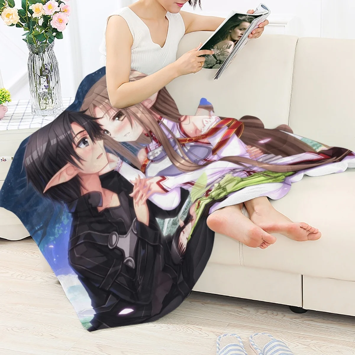 

TOADDMOS Sword Art Online Amine Blanket Cozy Lightweight Soft Blankets for Sofa Chair Bed Office Birthday Gifts for Girls Boys