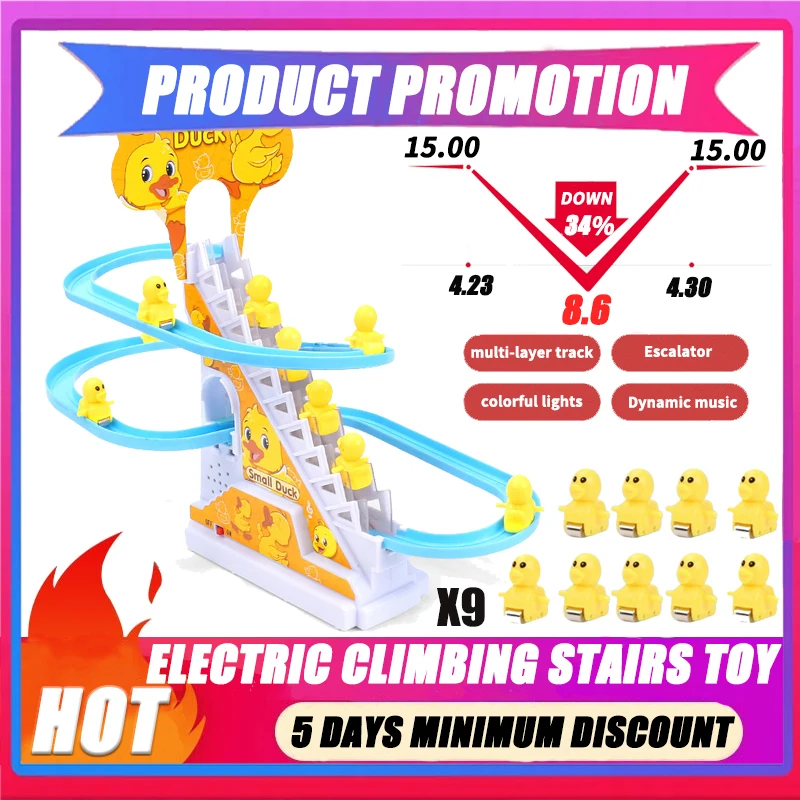 

Little yellow duck climbing stairs children's little duck sliding slide toy electric puzzle interactive music track