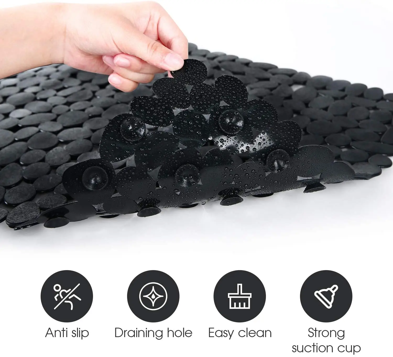 Нескользящий галька коврик для ванной комнаты с присосками и сливными