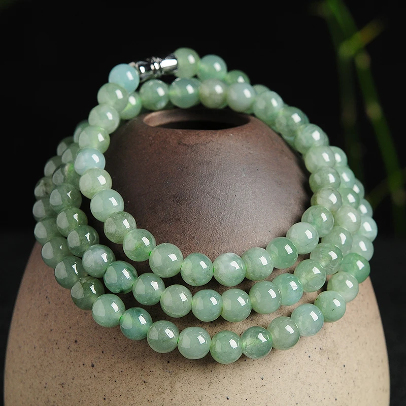 Natural Jadeite Verde Jade Contas Frisado Colar Moda Encantos Jóias Mão-esculpida Esmeralda Grânulo Homem Mulher Sorte Amuleto Presentes