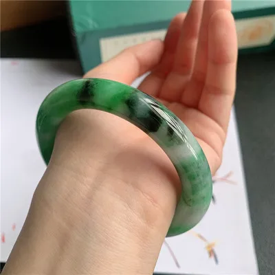 

Natural light green two-color Burmese jadeite 54mm-64mm bracelet Elegant princess jewelry for mother and girlfriend