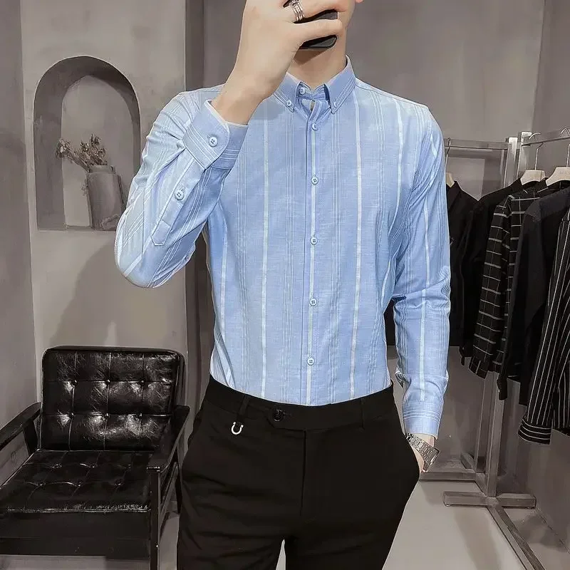 Корейская модная повседневная рубашка с длинными рукавами мужская одежда Romon
