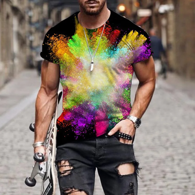 

Summer Fashion Men's T-shirt Colorful Powder Pattern 3D Printed Short Sleeve Tee Casual Streetwear Personality Loose Clothes