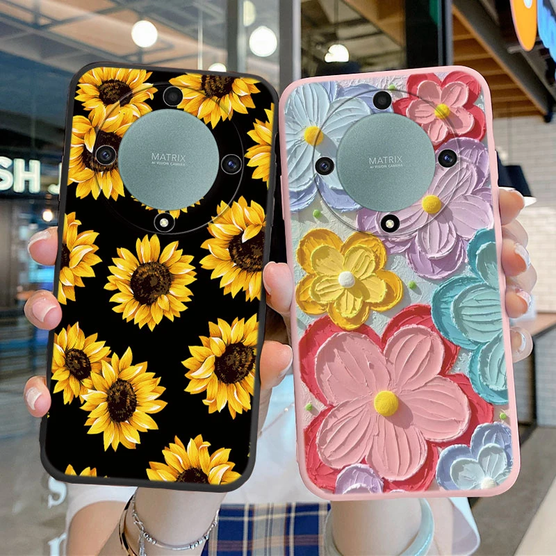 Чехол для телефона Honor X9a Magic 5 Lite X8a X7a X6a X8 X6 70 X40 X7b 90 Smart 50 Plus Play 8T 5G Red Flower Daisy Grass