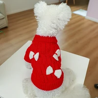 red pet clothes autum winter christmas bowtie sweater for small medium dog bichon french bulldog puppy sweatshirt knitted jumper