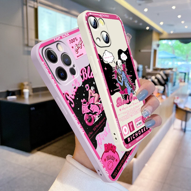 

Luxury Girl Skull Art Cool Phone Case For Apple iPhone 14 13 12 Mini 11 XS Pro Max X XR 8 7 Plus SE 2020 Liquid Rope TPU Cover