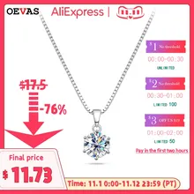 OEVAS 1 Carat Real Moissanite Pendant Necklace For Women Top Quality 100% 925 Sterling Silver Wedding Party Bridal Fine Jewelry