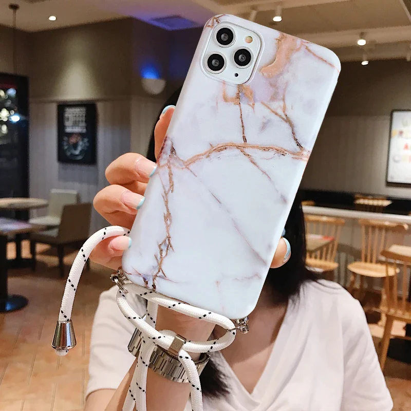 

2022 Phone Soft Cover Marble Shell Strap Cord Chain Lanyard Phone case For Samsung S8 S9 S10 S20 Plus Ultra A40 A50 A70 A51 A41