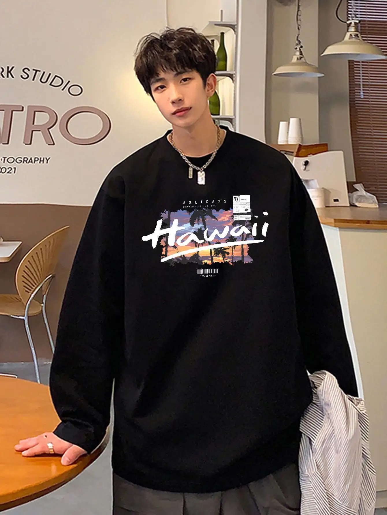 Футболка мужская с длинным рукавом и круглым вырезом из натурального хлопка