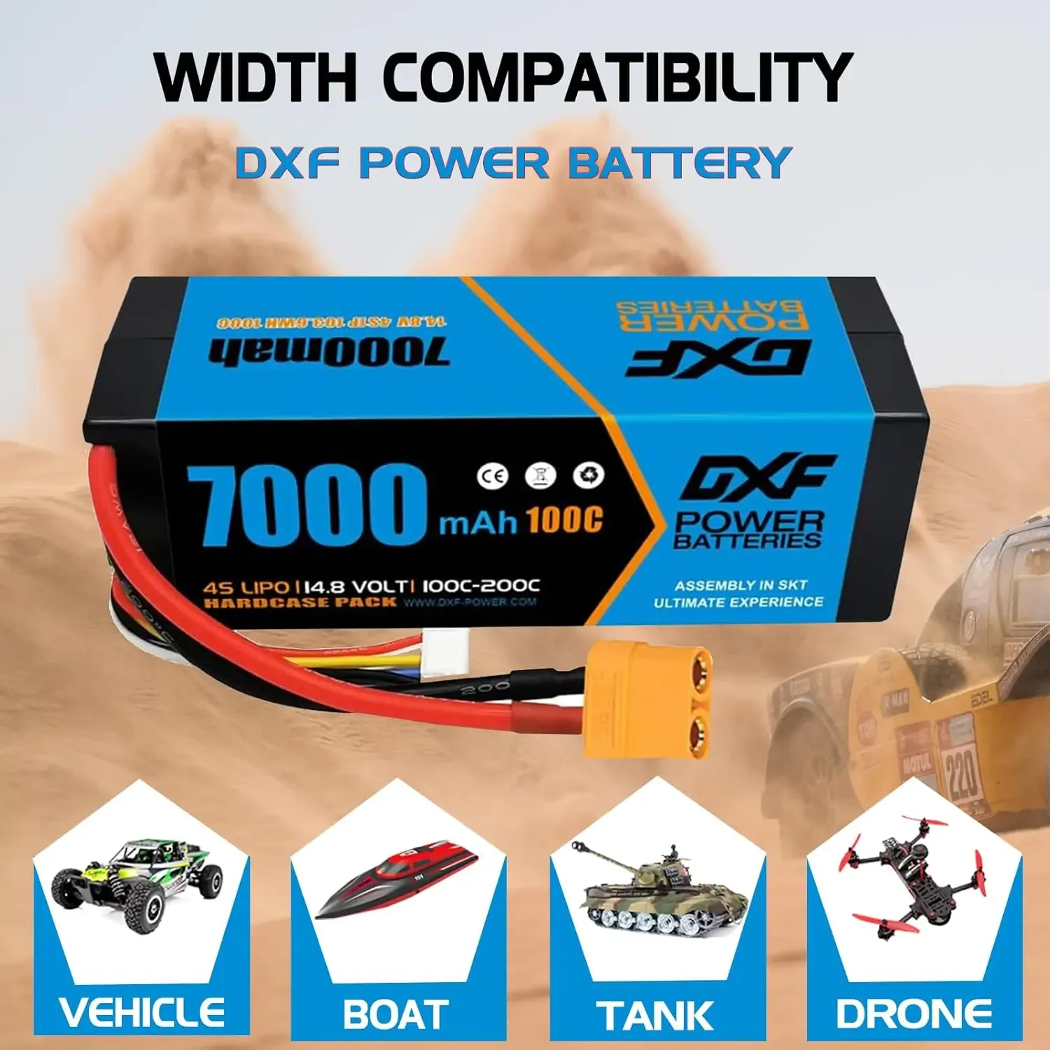 Фото DXF 4S Lipo аккумулятор 14,8 В 100C 7000 мАч Lipo аккумулятор с разъемом XT90 Hardcase аккумулятор для радиоуправляемого автомобиля, лодки, грузовика, самолета, БПЛА RACING №5