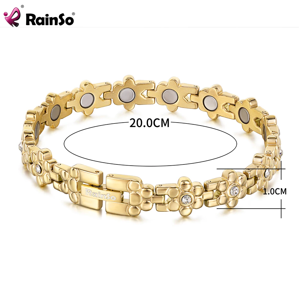 

Rainso Stainless Steel Bracelet For Women Magnetic Bracelet Homme Viking Rose Gold Fashion Flower Jewelry Women's Hand Chain