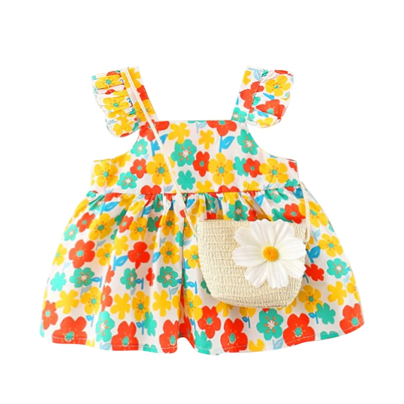 

2 шт., детское Хлопковое платье без рукавов, с цветочным принтом