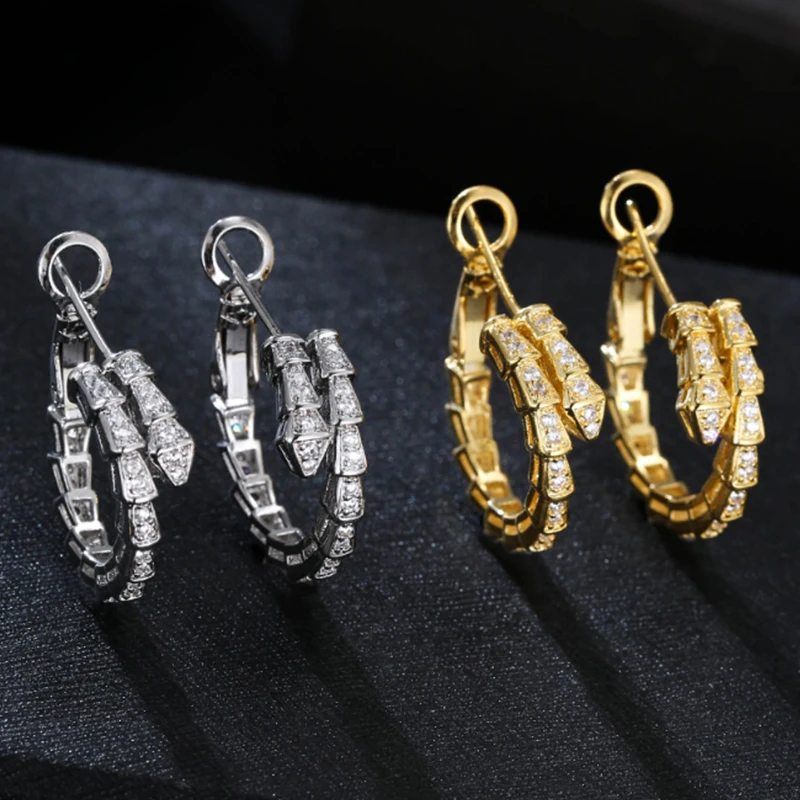 

Fashion Gold Snake Hoop Earrings 2023 Trending Cubic Zirconia Stone Silver Women's Party Jewelry Accessories Free Shipping