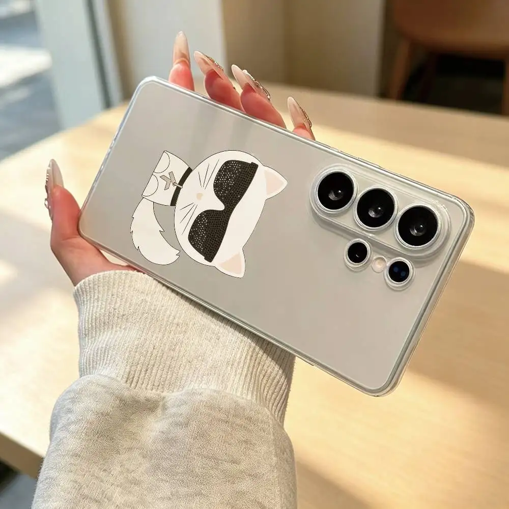 Фото Чехол для телефона K-Karls Lagerfelds C-Cat Gift для Samsung S25, S24, S22, S23, S30, Ultra, Plus, Fe, прозрачный №4