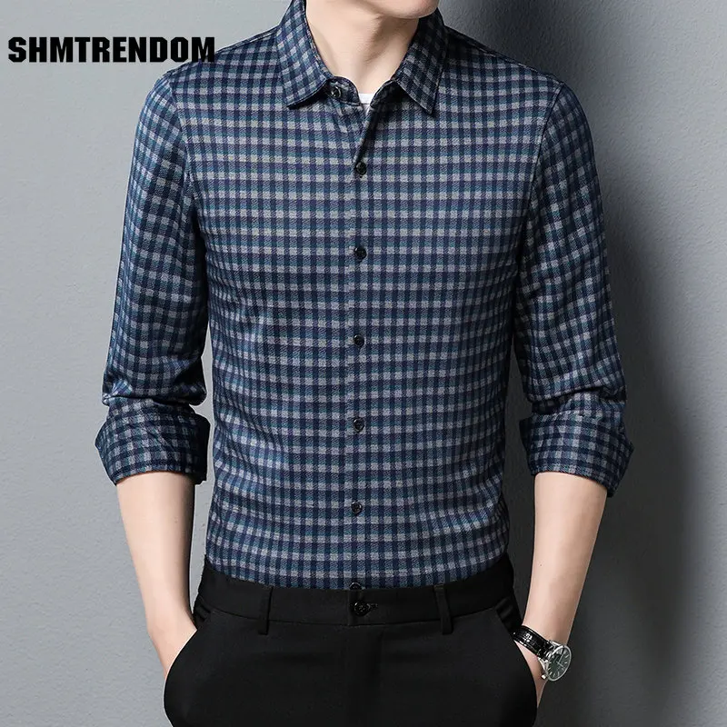 

New Brand Spring Men Long Sleeve Business Casual Plaid Shirts Camisa Masculina Fashion Korean Streetwear Male Clothes C882