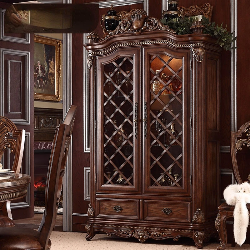 

Customized furniture American country wine cabinet Birch antique glass cabinet European storage restaurant side cabinet