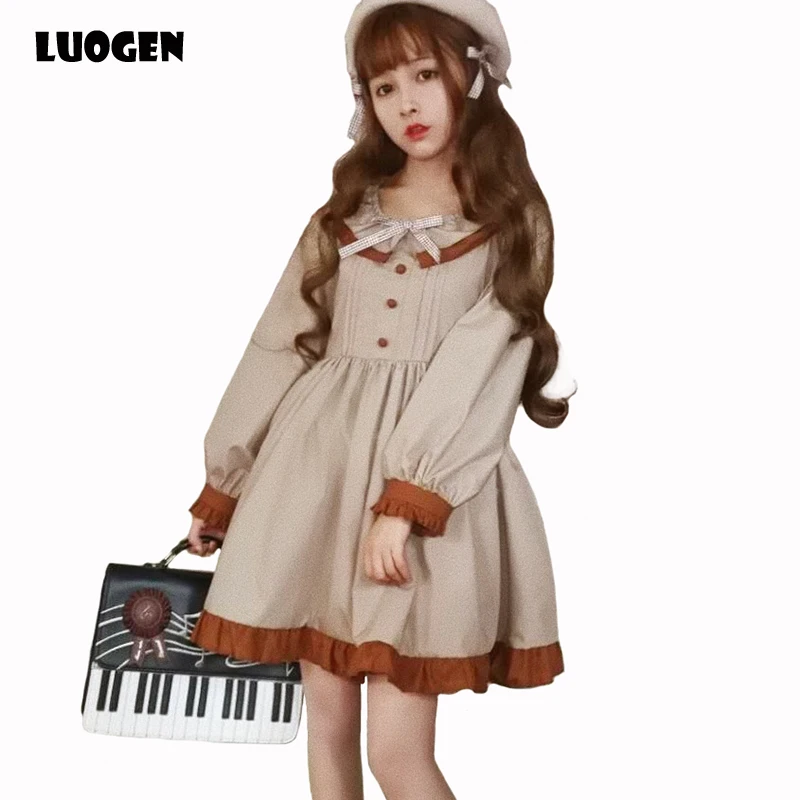 Новинка 2018 милое платье с оборками и длинными рукавами-фонариками осенние