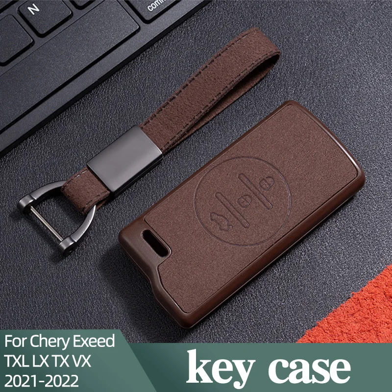 

Genuine Leather Car Key Cover Keychain Case For Chery Exeed TXL LX TX VX 2021-2022 Remote Holder Protective Accessories