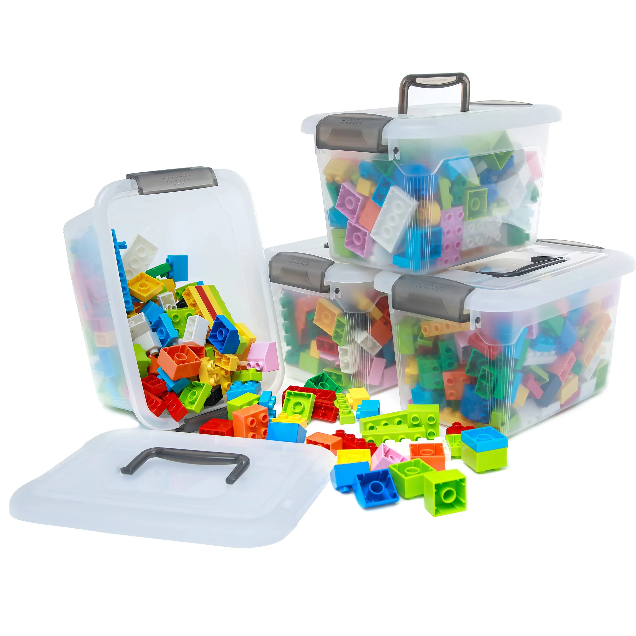 

4 Packs 5.3 QT Storage Bins with Lids Clear Plastic Bins with Grey Handle Stackable Storage Containers for Organizing
