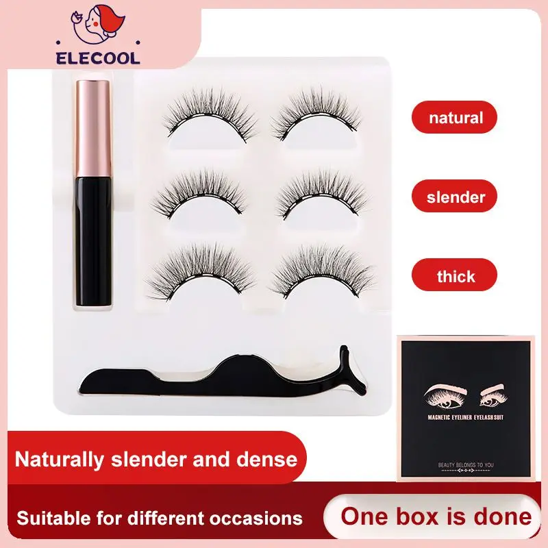 

3 Pairs Magnetic Lashes 3D Mink Eyelashes Natural Fake Eyelashes Magnetic Eyeliner With Tweezer Makeup Set For Beauty Faux Cils