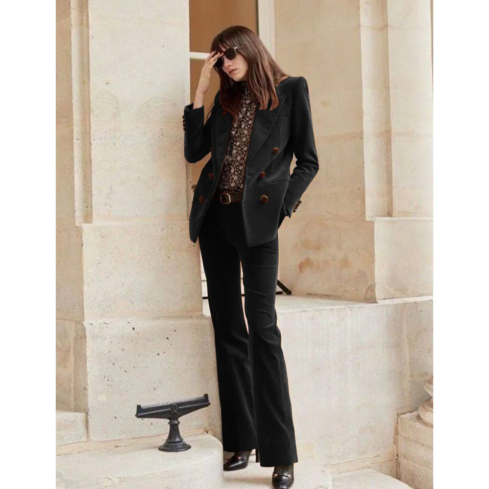 Женский костюм из двух предметов элегантный бархатный облегающий с двойным