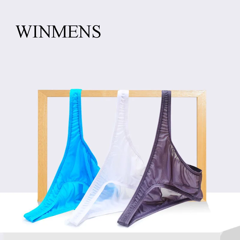 

Gay Sexy Transparent Bikini Underpants Men's Ice Yarn Sheer Mini Briefs Underwear Sissy Funny Bulge Pouch Jockstraps Lingerie