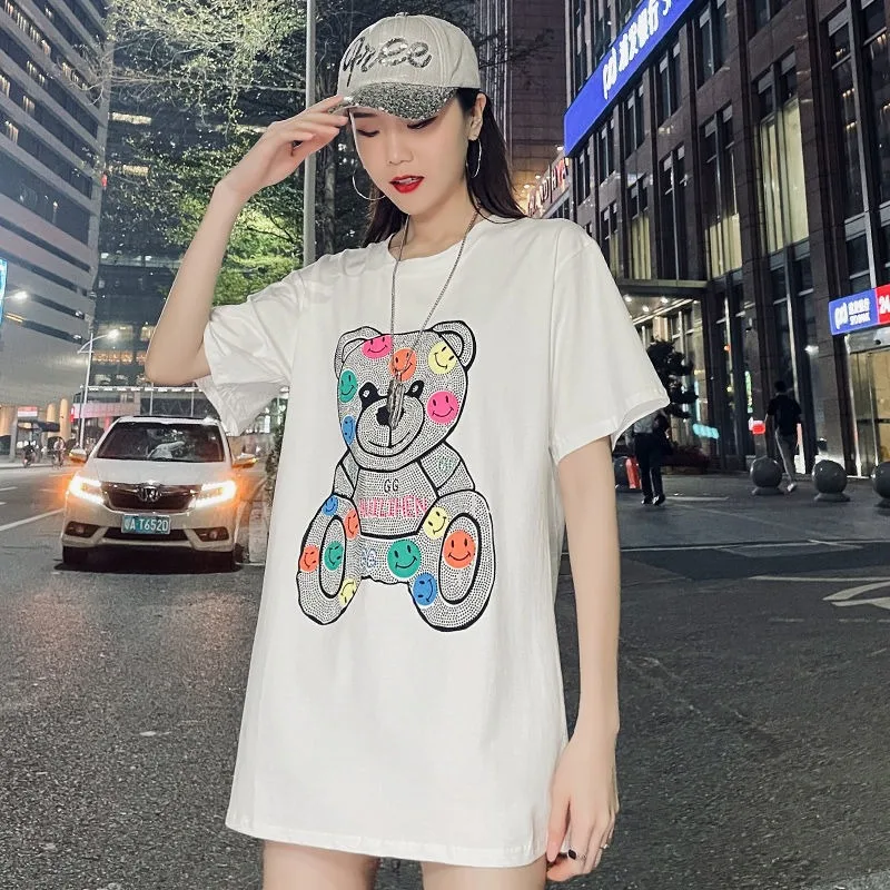 

Aquascutum 6535 cotton 180 g personality print bear short sleeve t-shirt women