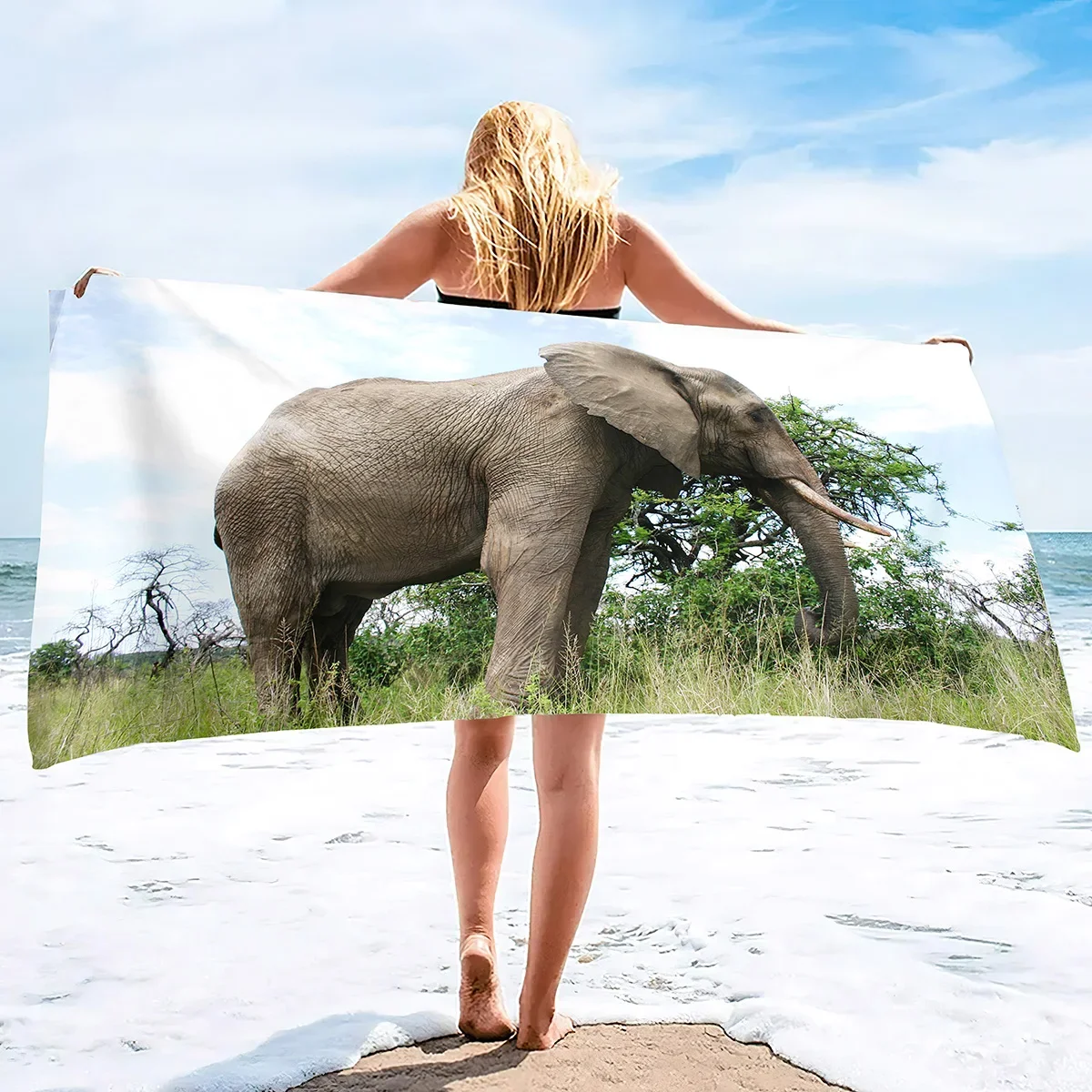 Фото Пляжное полотенце Custom Fantasy Elephant с принтом мужчины с фонарем, из микрофибры, без песка, быстросохнущее, мягкое, для путешествий и бассейна №2