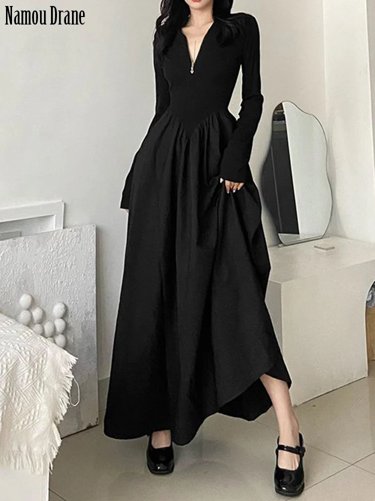 

Женское платье с длинным рукавом, Легкое приталенное платье с длинными рукавами и глубоким вырезом в французском ретро-стиле, 2022