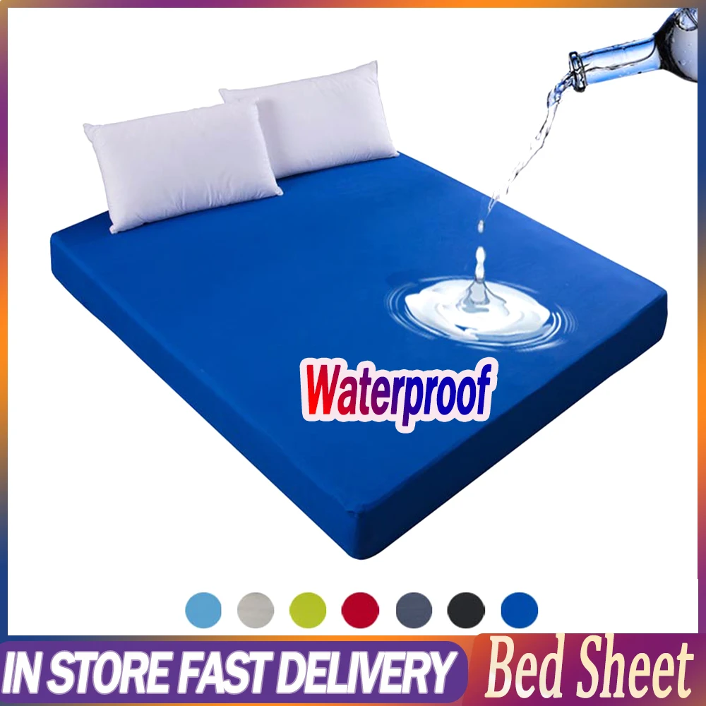 

Sheet 100% Waterproof Solid Bed Fitted Sheet High-End Nordic Adjustable Mattress Cover Four Corners With Elastic Band Multi Size