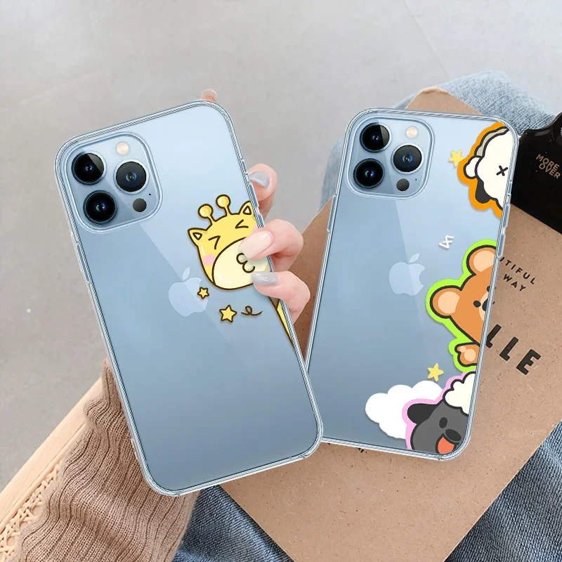 Чехол kawaii С жирафом для телефона iPhone 15 14 13 Pro Max Mini XR XSMax 7 8 Plus SE прозрачный мягкий
