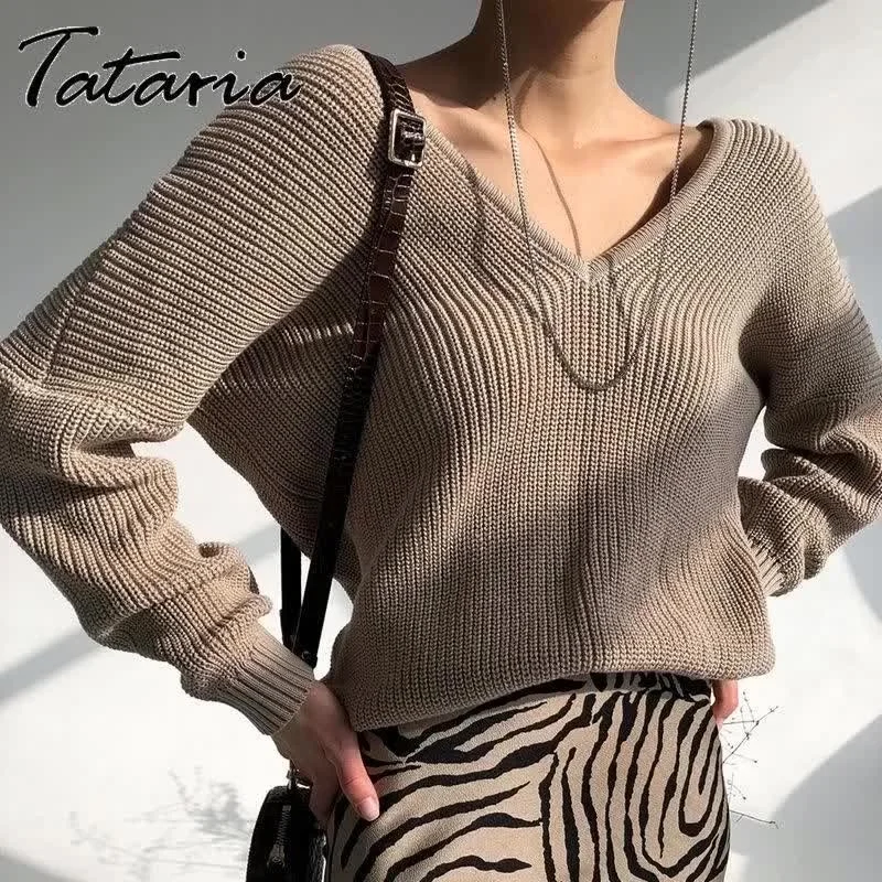 

New Fashion Autumn 2022 Sweater for Women Knitted Top Classic Basic V Neck Pullovers Sweaters Blue Soft Girl Knitted Jumpers
