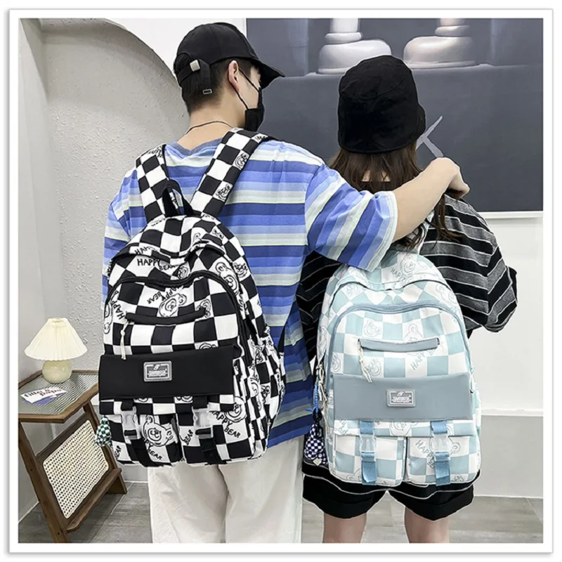 Klein Blue Bag Female Junior High School Senior high school Chessboard Plaid Backpack Male Large Capacity Computer Backpack