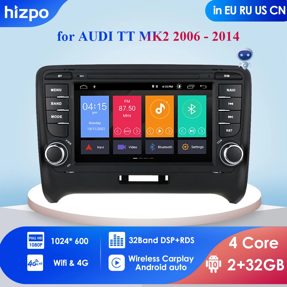 

4GB 64GB AI Voice 2Din Android Auto Radio for Audi TT MK2 8J 2006 - 2014 Car Radio Multimedia GPS Carplay OBD2 BT USB DVR Cam-in