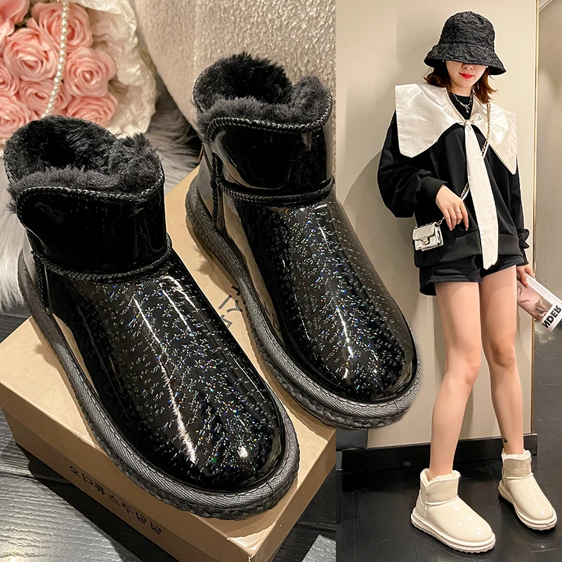 

2022 Hot selling women's Uggs round head short tube thickened antiskid warm cotton shoes casual flat soled oversized snow boots