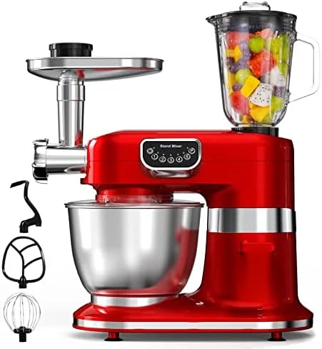 Mixer, 8.5QT 8 in 1 Multifunctional Kitchen  Mixer with Dough Hook, Whisk, Beater,Meat Grinder, Blender, Pasta attachment, 5-Spe