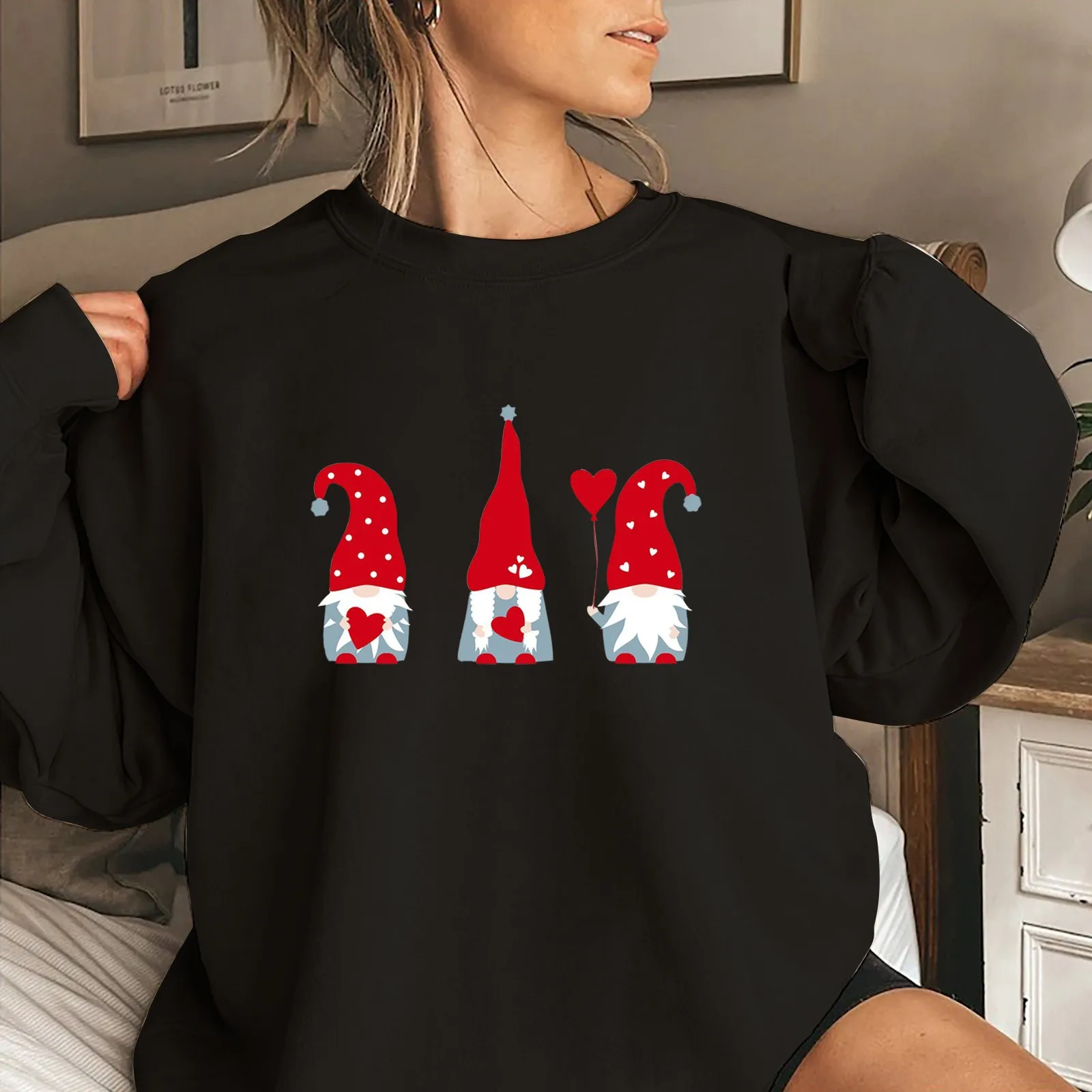

Womens Pullover Valentine's Day Long Sleeve Top Cute Printed Round Neck Casual Fashion Pullover Long Hoodies Womens Zip Hoodie