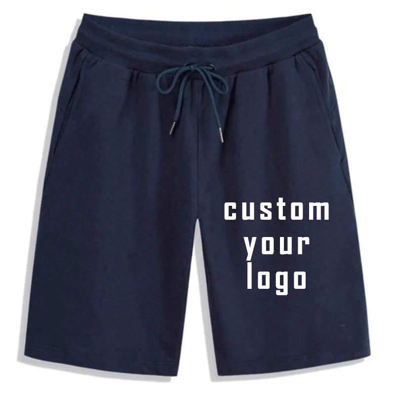 Custom Your Logo Summer Men's Shorts Solid Comfortable Loose Streetwear Casual Male Beach Vacation Drawstring Elastic Waist