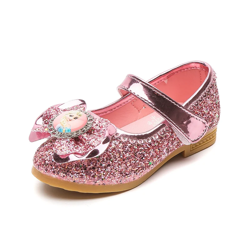 Disney Frozen Elsa Princess Designer Crystal Flat Shoes Kids Bling Slip on Baby Girls Shoes Child Flats images - 6