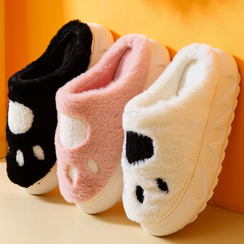 

Women Home Slippers Warm Footprint Girls Slippers Furry Soft Comfort Casual Lovely Winter Women Shoes Indoor Platform 2022 New