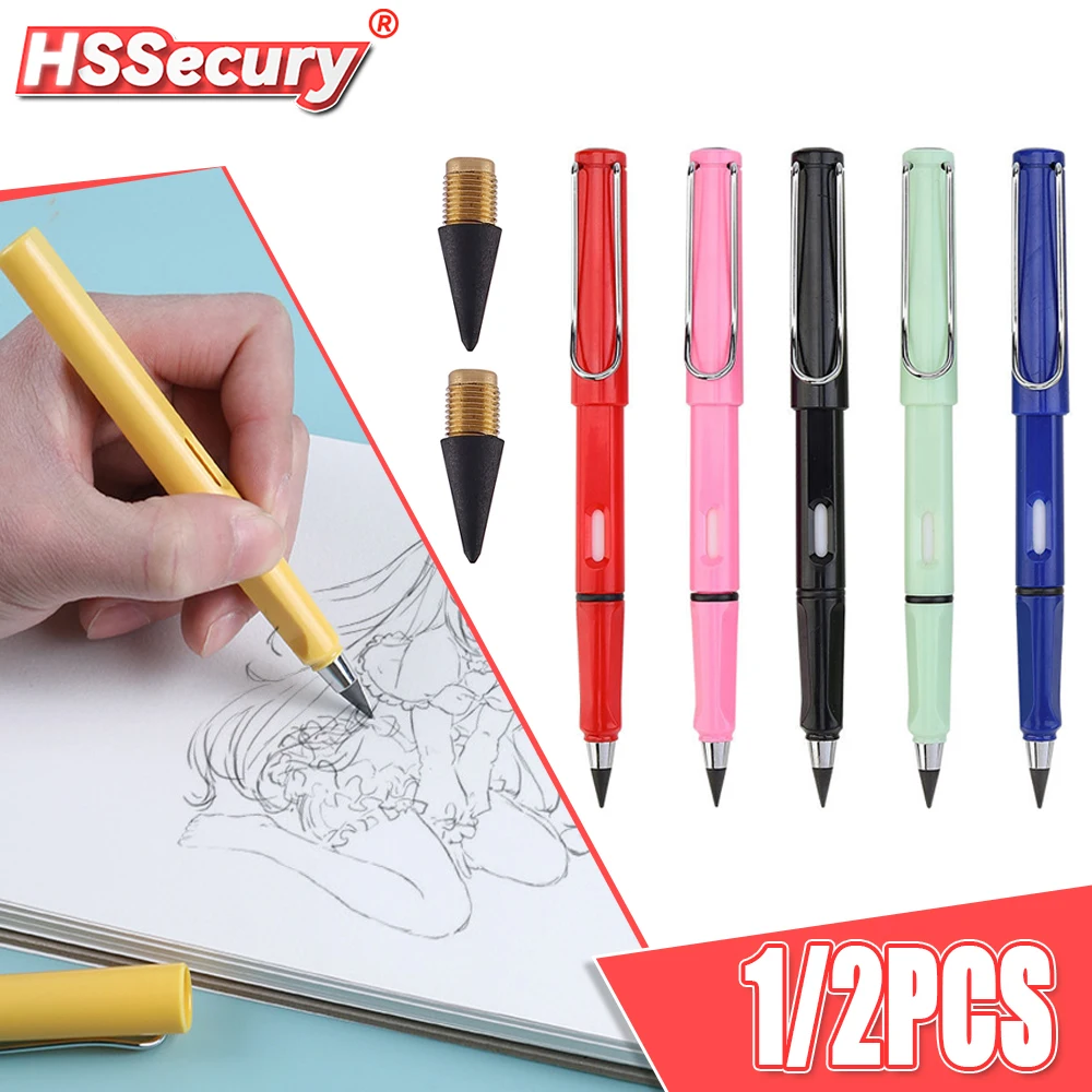 

1/2 Black Technology No Sharpening Pencil No Ink Eternal Pencil Included Double Eraser for Writing Drawing Woodworking Tools