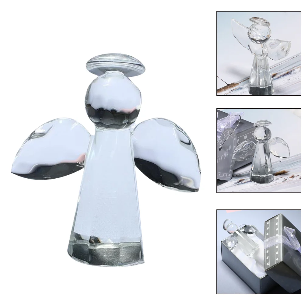 

Angel Figurine Glass Statue Ornament Crystal Guardian Sculpture Figurines Religious Table Christmas Praying Cake Standing Topper
