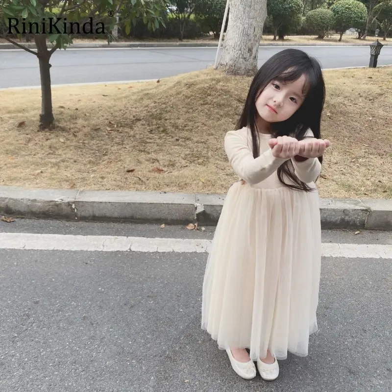 

2023 New Children Girls Dress Autumn Long Sleeve Patchwork Tulle Kids Dresses Children Costumes Outfits Girls Clothing