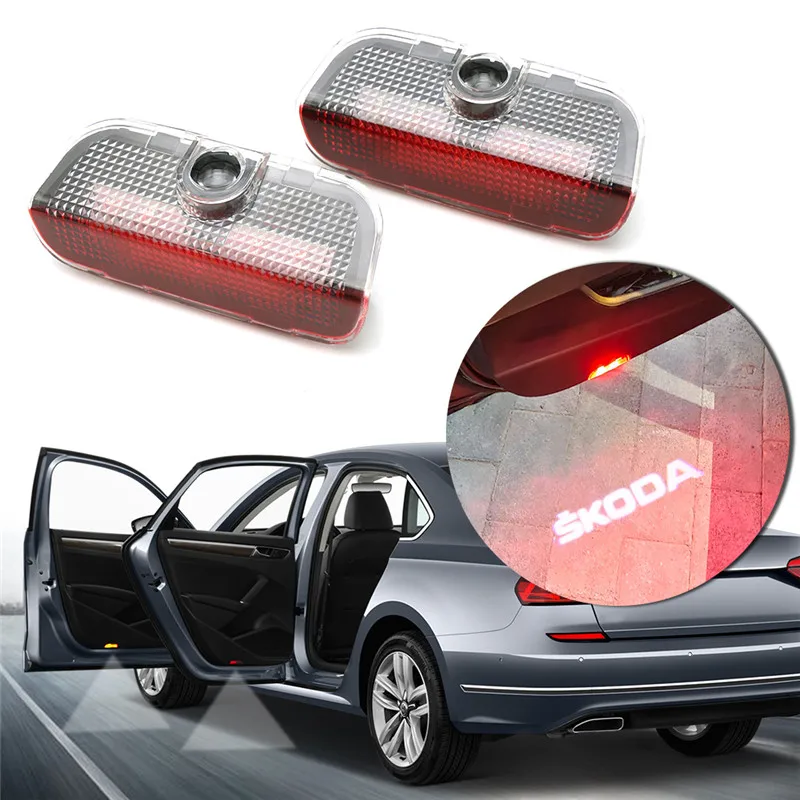 

2pcs LED Car Door Welcome Light Projector Lamp For Skoda Superb 2009-2015 Warning Light Car Accessories