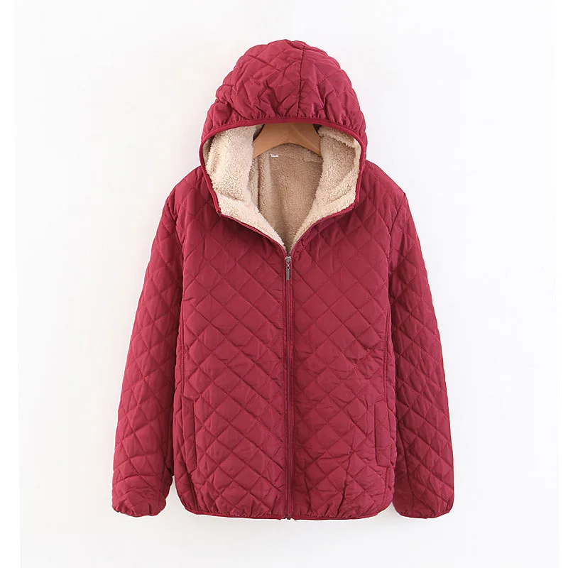 

Women Autumn Winter Parkas Coat Jackets Female Lamb Hooded Plaid Long Sleeve Warm Winter Jacket S~3XL casaco feminino