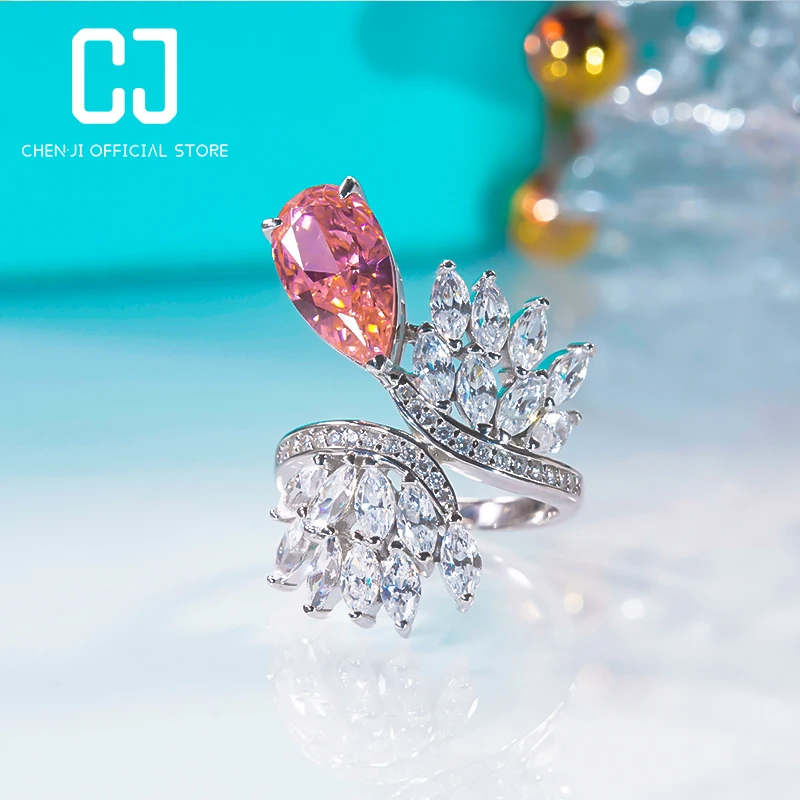 

CHENJI Water Drop Diamond Ring Sterling Silver Temperament Luxury Exquisite Niche Angel Wings Index Finger Ring