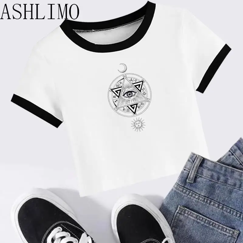 

American Style Y2k Magic Moon T Shirt Corset Vintage Women European Casual Navel Tank Tops Streetwear Eom Crop Top Summer Tshirt