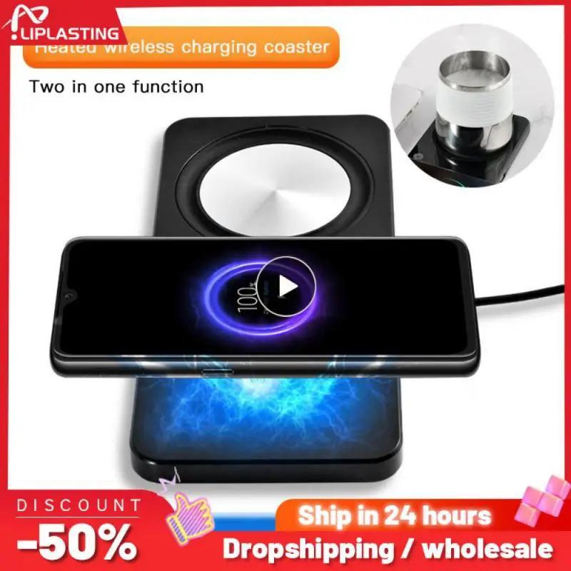 

Thermostatic Warmer Pad Small Multifunctional Electric Wireless Charger Compact Portable 2 In 1 Heating Coaster Abs Metal Usb