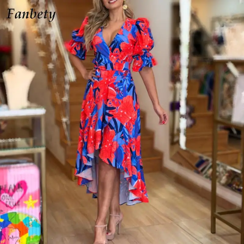 

Женское элегантное вечернее платье вечерние принтом, Осеннее Повседневное платье макси с коротким рукавом и разрезом, женское модное асимм...